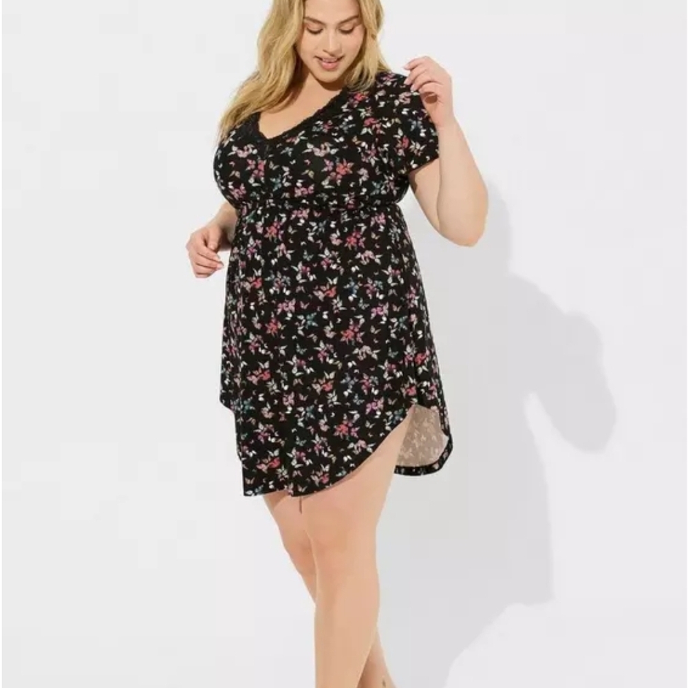NEW 6X Torrid Sleep Shirt Night Gown - Black Butterfly Print
